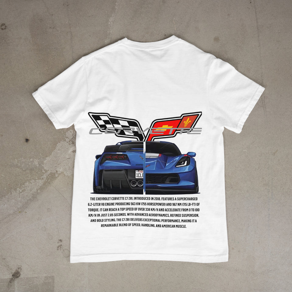 CORVETTE WHITE AND BLACK T-SHIRT