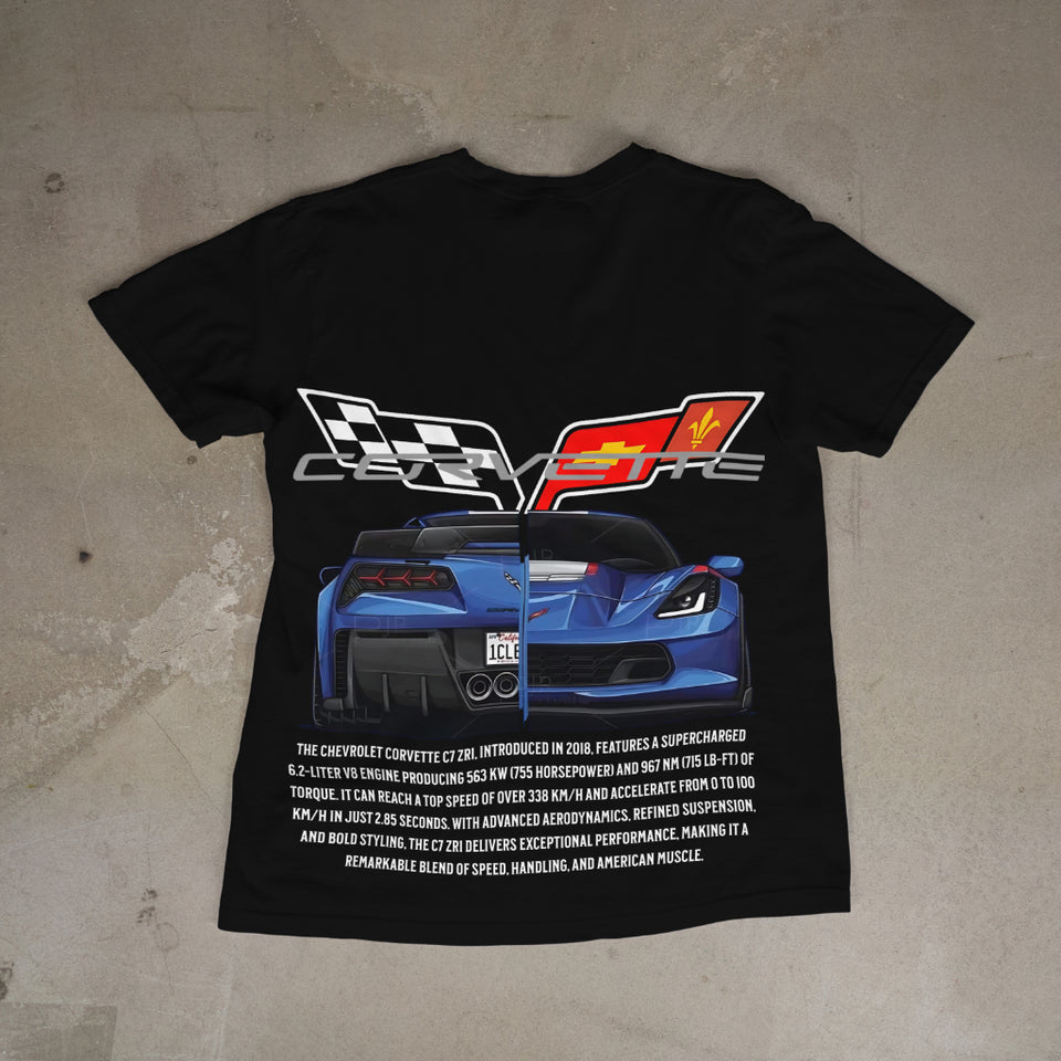 CORVETTE WHITE AND BLACK T-SHIRT